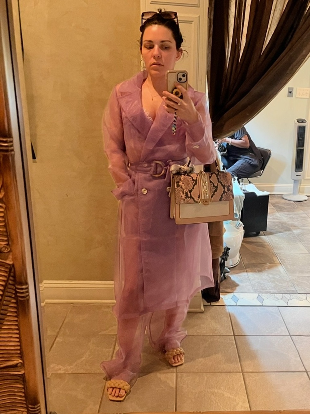 JLUXLABEL Sheer Lavender Pantsuit with Belt